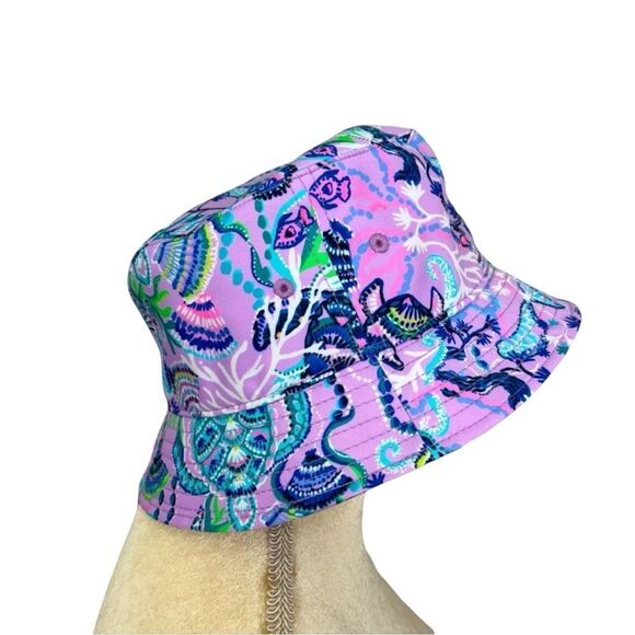 NWT Lilly Pulitzer Bucket Sun Hat Lilac Freesia Mermaid For You Purple Blue - Picture 3 of 11